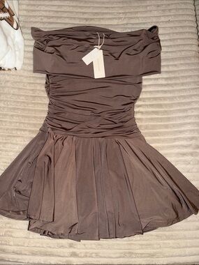 Altar'd State Strapless Ruched Brown Party Dress